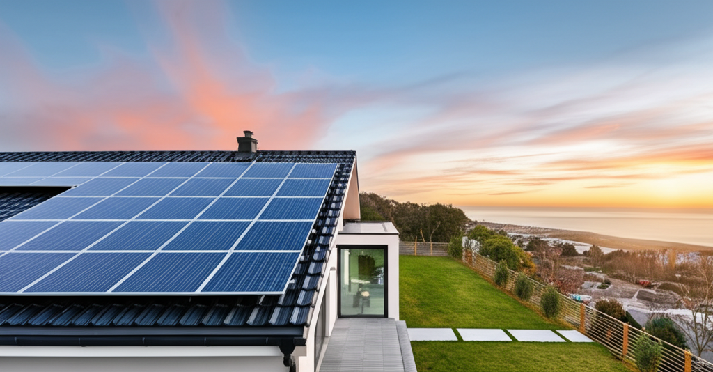 Modern house with solar panels